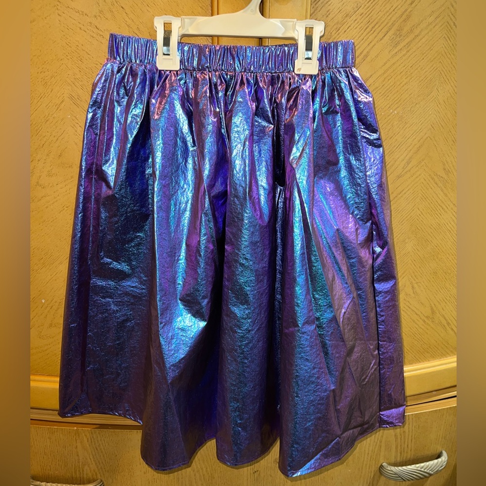 SHEIN NEW METALLIC skirt girls purple knee length elastic waist SOLD OUT shimmer - Picture 2 of 5
